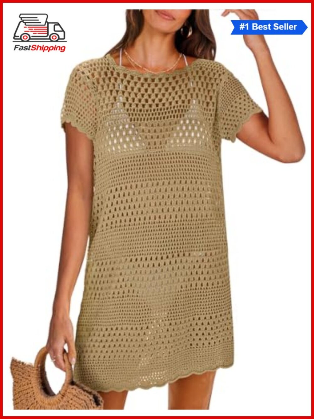 ✨ANRABESS Swimsuit Cover Up Women 100% Acrylic Mesh Knit Crochet Beach Dress